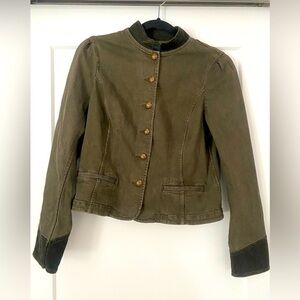 Ralph Lauren Green Military Denim Jacket Corduroy Trim Size 10
